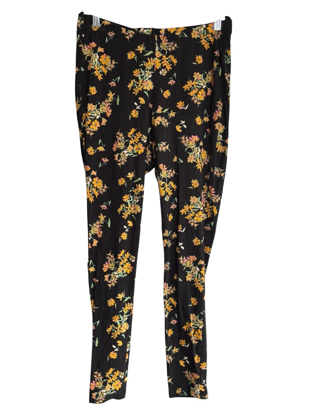 Torrid Size 1X Floral Leggings Black Yellow Stretch Cotton Plus Sized